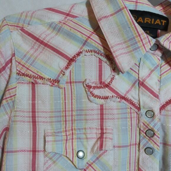 Ariat Plaid Western Pearl Snap Button Up Shirt Workwear Rodeo Womens Size L - Picture 5 of 9